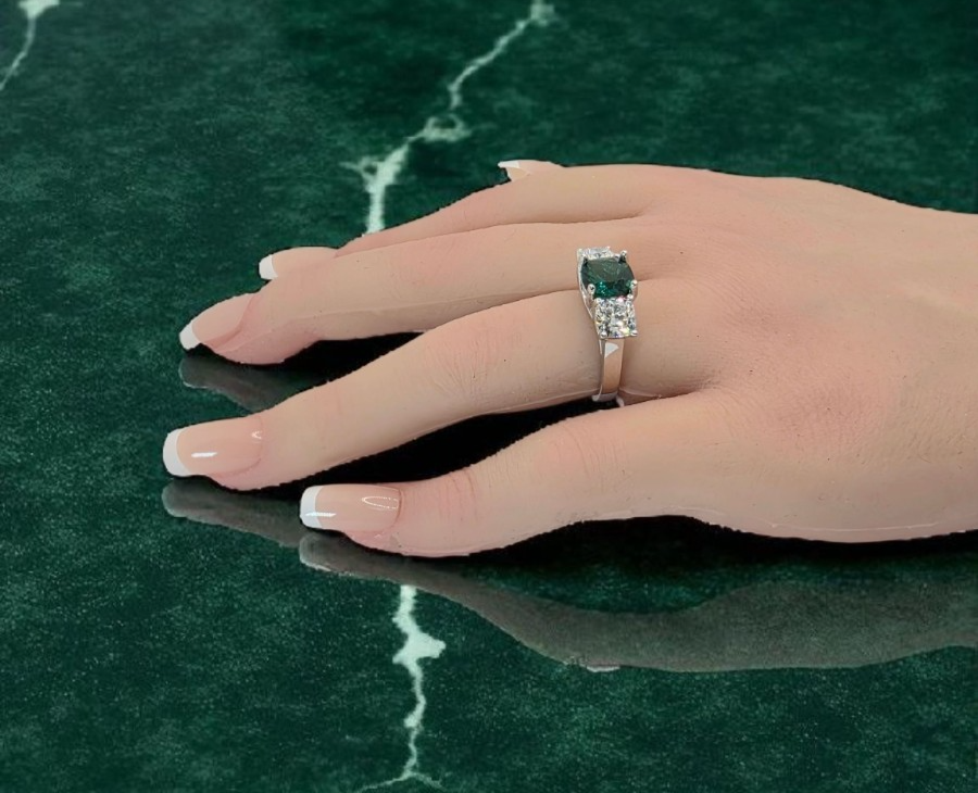 4.00 Ct Cushion Lab Grown Emerald and Diamond Ring Platinum IGI GIA Authentic