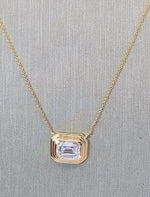 Load image into Gallery viewer, 2.84 Ct D VVS2 Emerald Cut Lab Grown Bezel Pendant 14k Yellow Gold IGI Certified