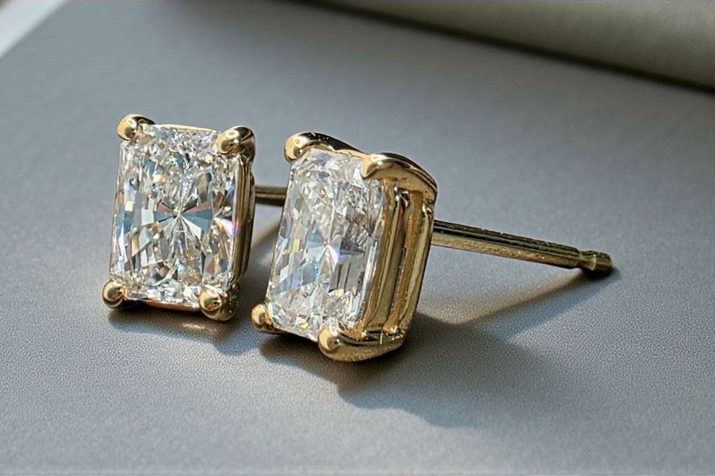 1 Ct Radiant Diamond Lab Grown Diamond Stud Earrings 14k Yellow Gold Push Back