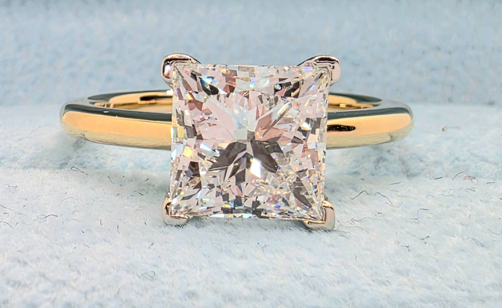3.00 Carat E VS1 Princess Cut Lab Grown Diamond Engagement Ring 14K Two Tone IGI