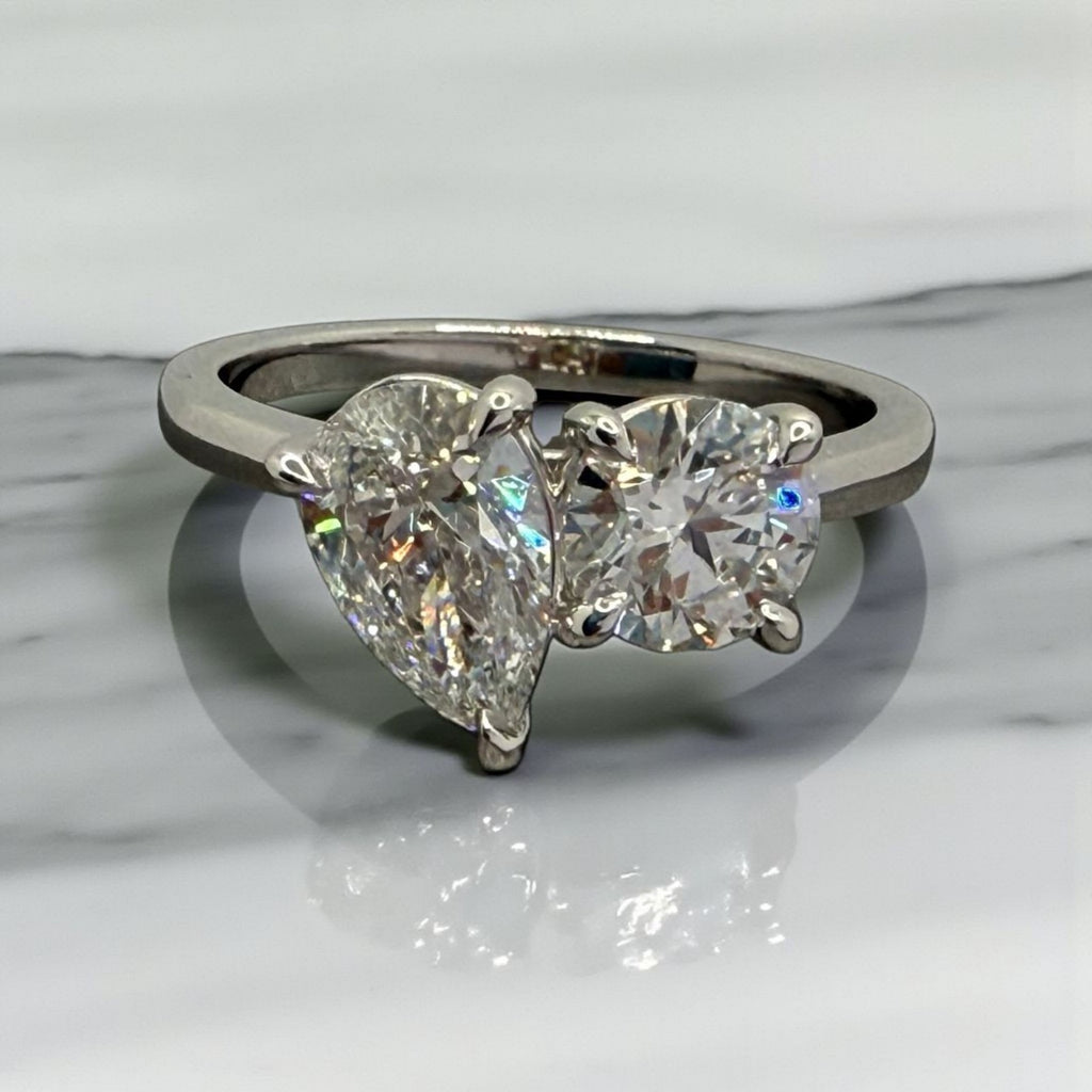 2.25 Ct D VS1 Toi et Moi Diamond Ring IGI Certified Lab Grown Platinum