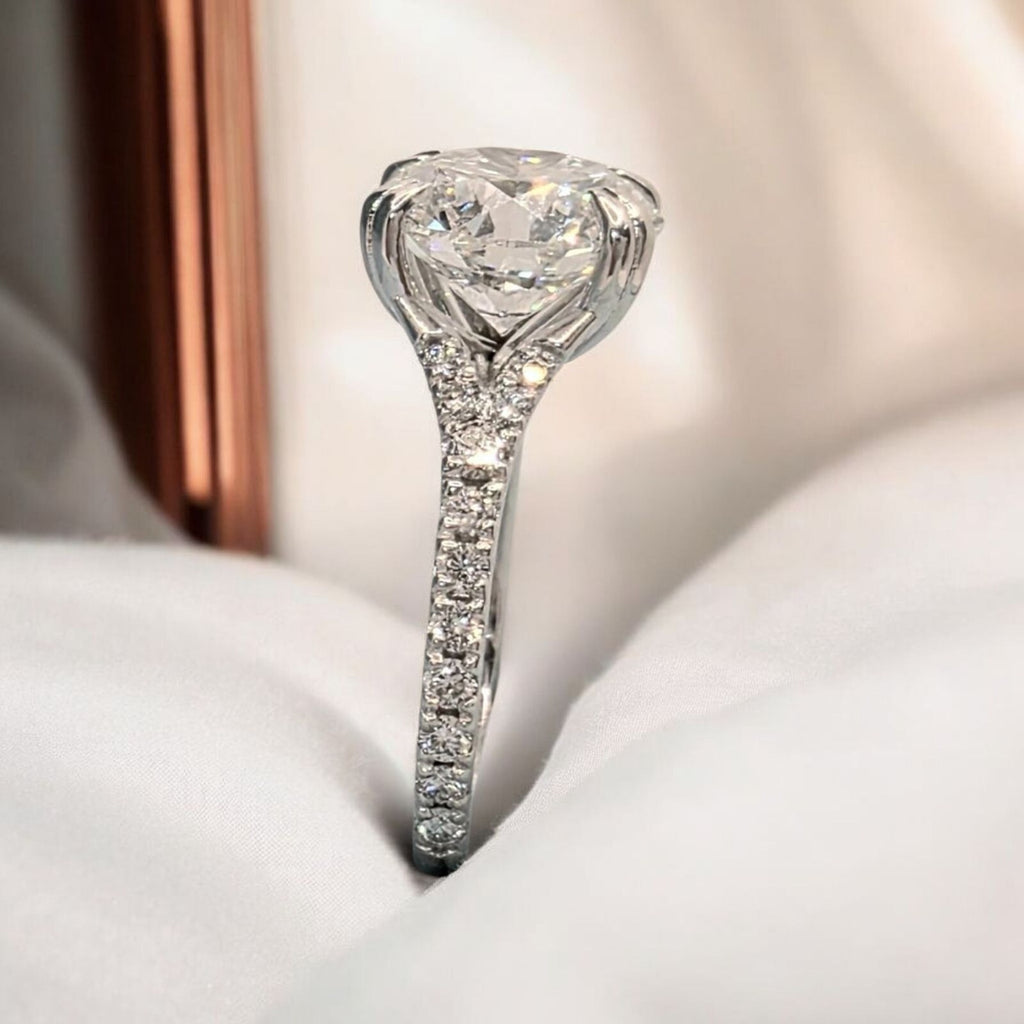 3.50 Ct D VS1 Round Lab Grown Diamond Engagement Ring 14k White IGI Certified