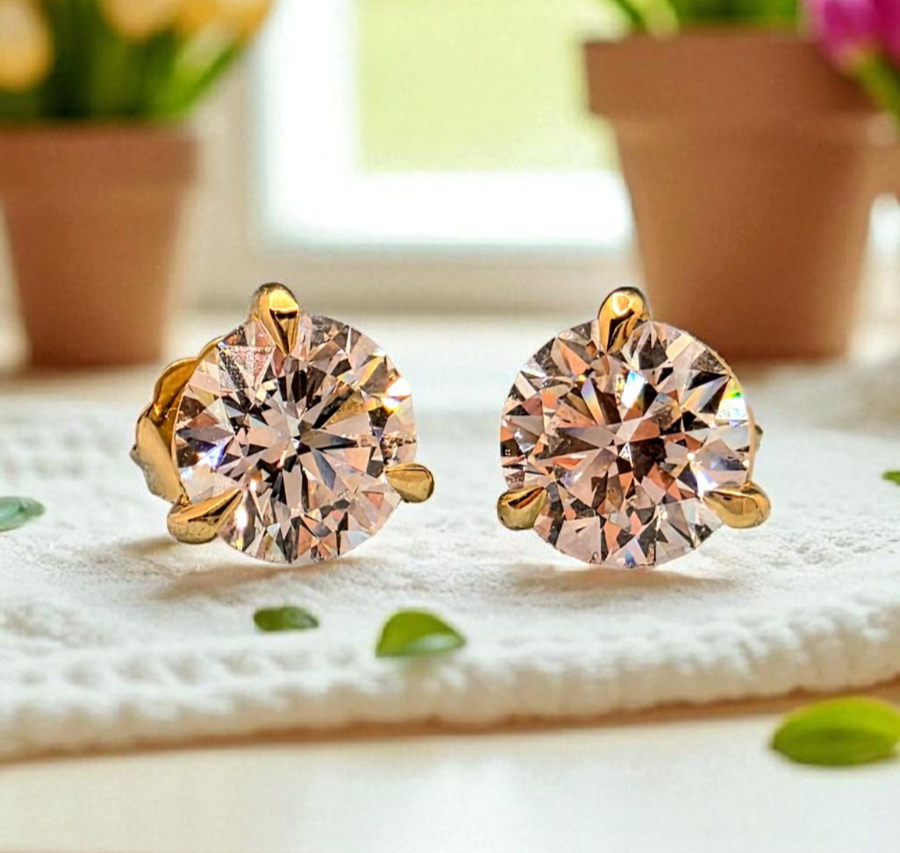 4.00 Ct E VS1 Round Lab Grown Diamond Earrings 14k Yellow Gold IGI Certified