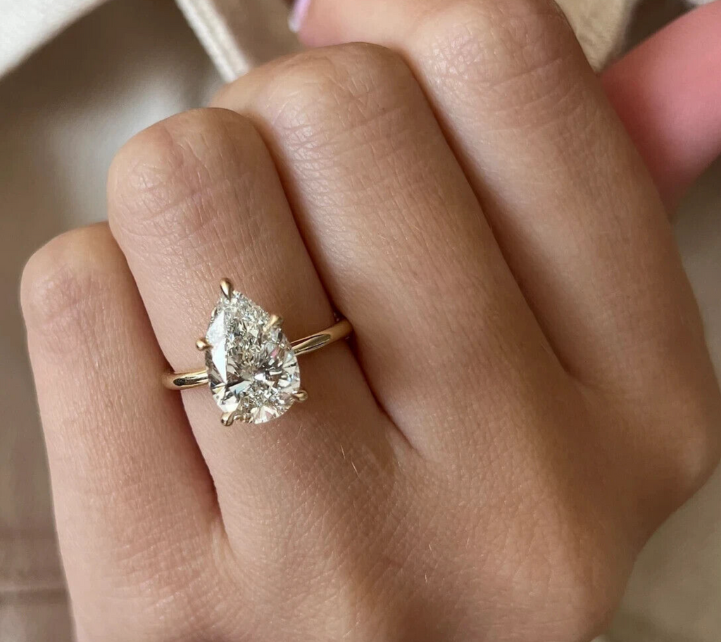 2.00 Ct  D VS1 Pear Shaped Lab Grown Diamond Engagement Ring 14k Yellow Gold