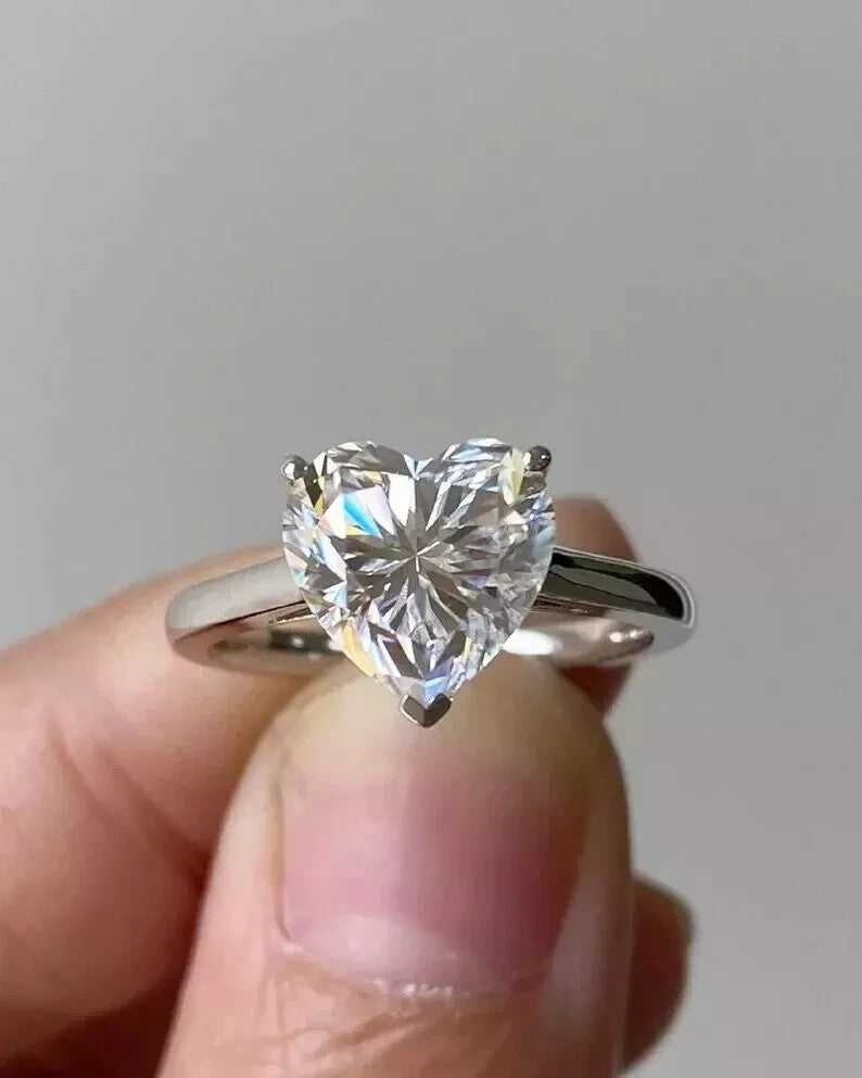 4 CT E VS1 Heart Shaped Diamond Engagement 14k Ring Lab Grown IGI Certified