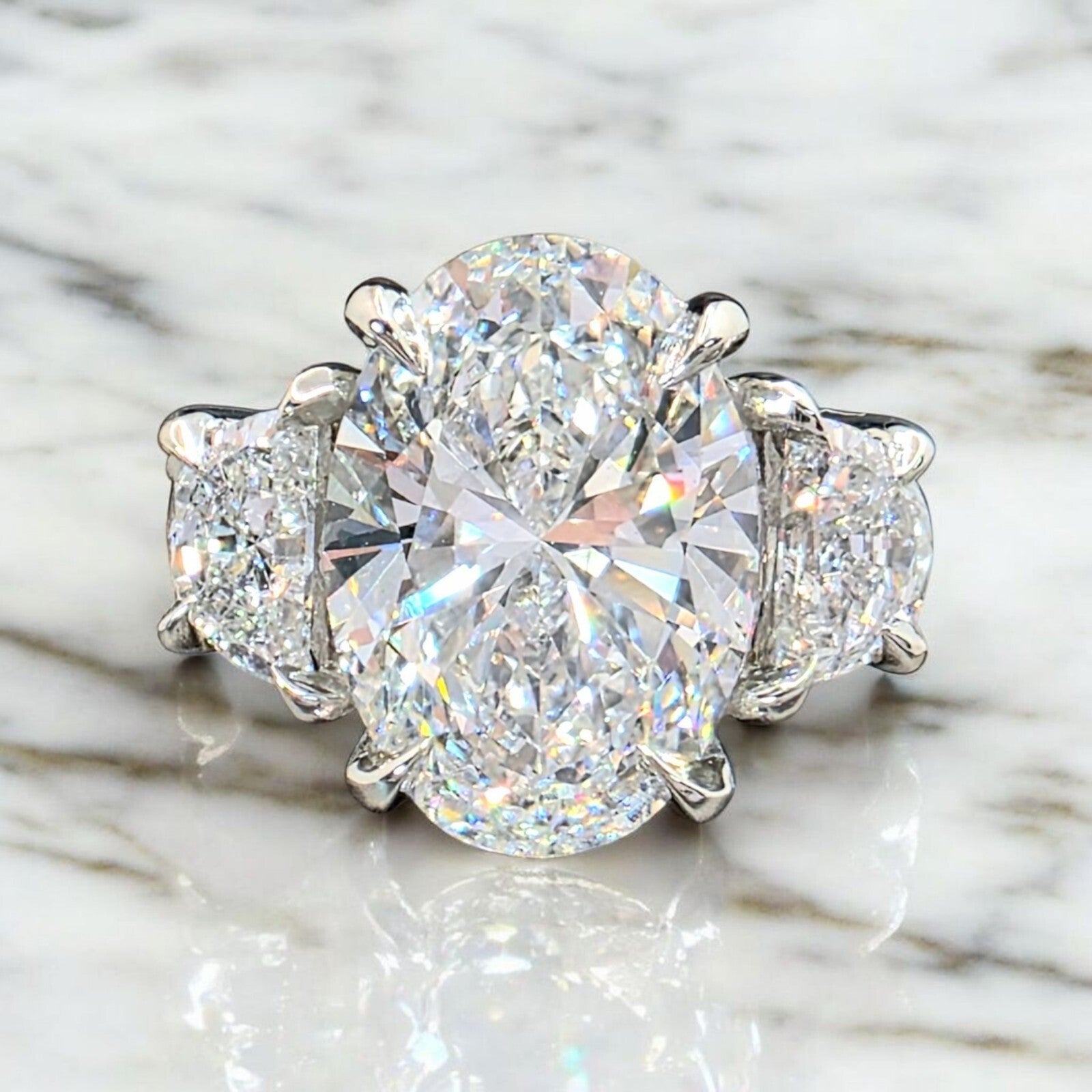5.80 Ct D VS1 Platinum Oval Diamond Lab Grown Diamond 3 Stone Ring IGI Certified