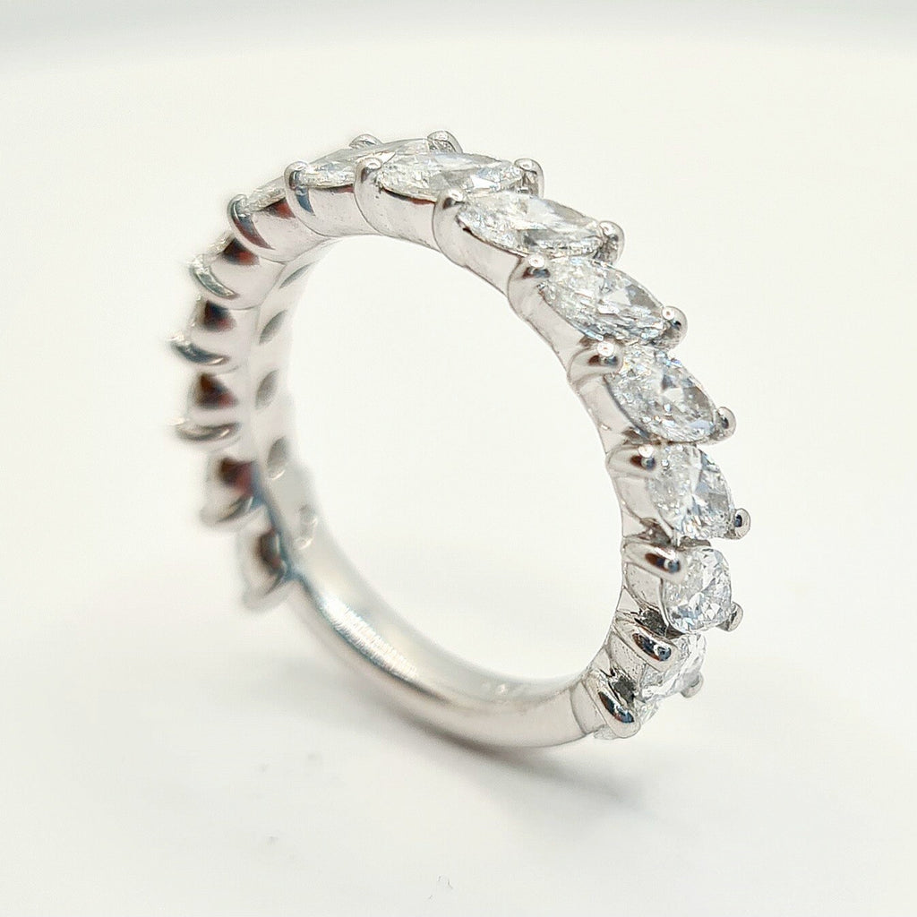 1.61 Ct E VS Round Lab Grown Marquise Diamond Band Set in 14k White Gold