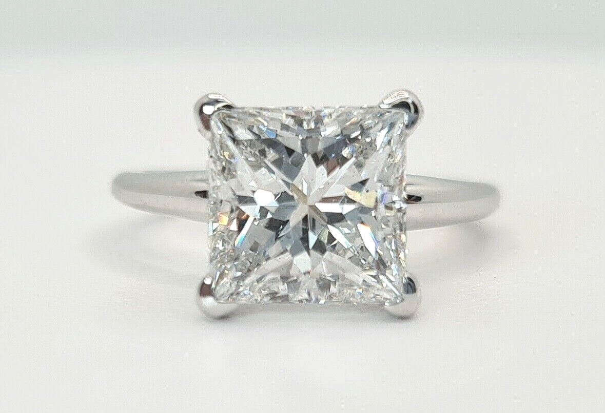5.01 Ct E VS2 Princess Cut Lab Grown Diamond Ring Set in Platinum IGI Certified