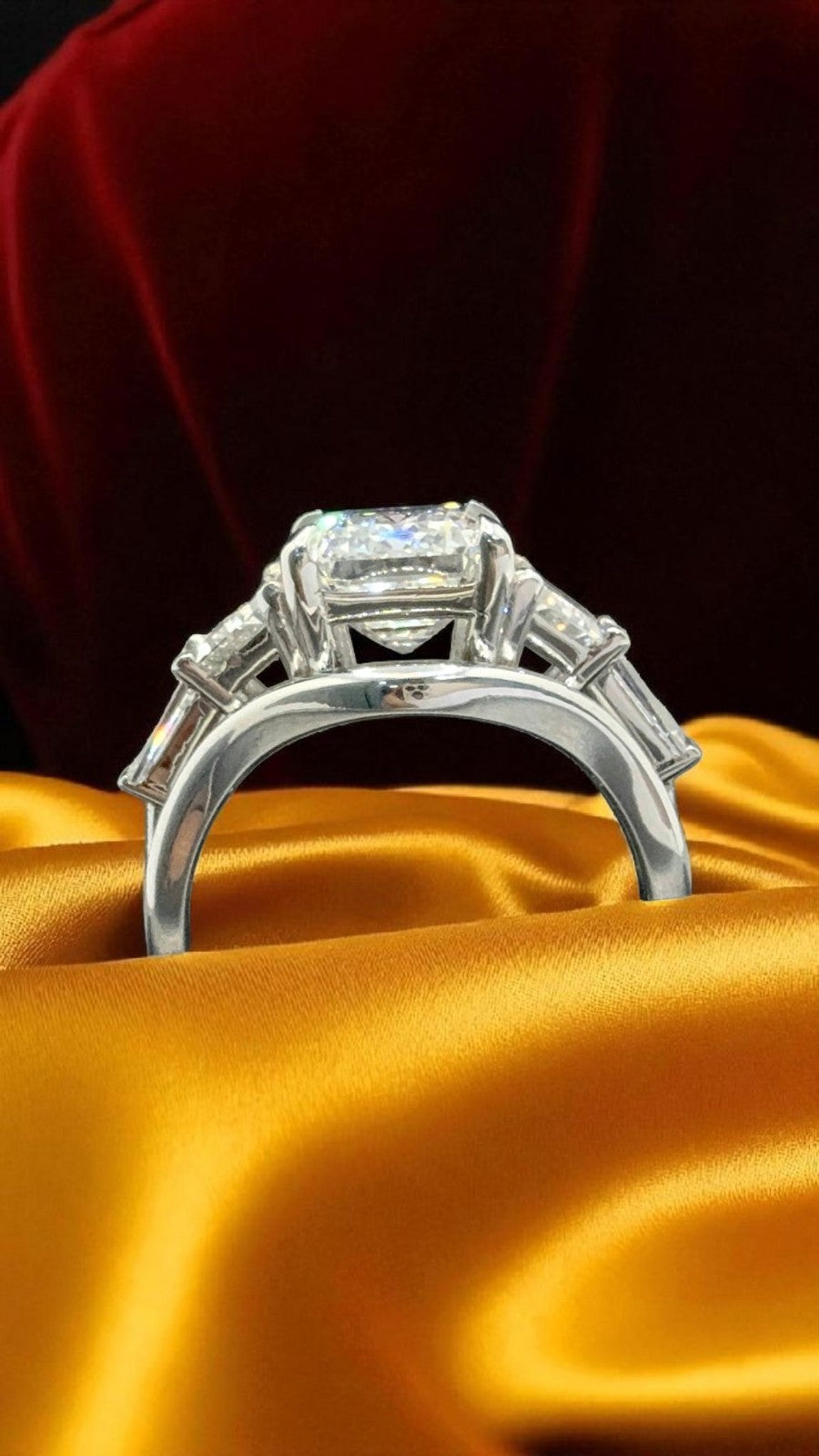 4.80 Carat E VS1 Platinum Emerald Cut IGI Lab Grown Diamond Ring and Curved Band