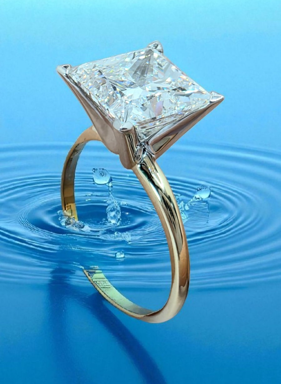 4.00 Ct E VVS2 Princess Cut Lab Grown Diamond Ring 14k Gold IGI Certified