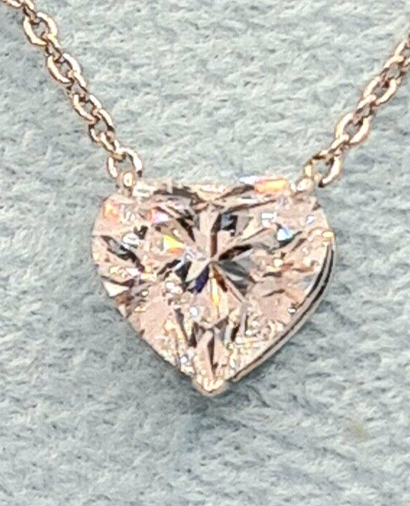 4.00 Ct F VS2 Lab Grown Heart Shaped Diamond Pendant 14k Gold IGI Certified