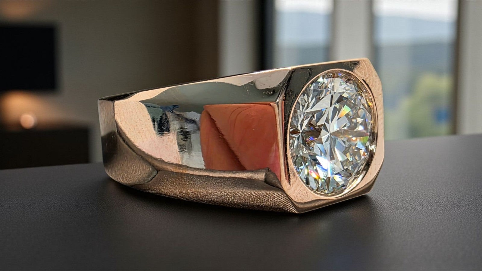 4.00 Ct D VS1 Lab Grown Round Diamond Men's Ring 14k Rose Gold IGI Certified