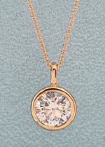 Load image into Gallery viewer, 3.00 Ct E VVS2 Round Lab Grown Diamond Bezel Pendant 14k Rose Gold IGI Certified