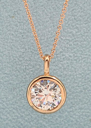 3.00 Ct E VVS2 Round Lab Grown Diamond Bezel Pendant 14k Rose Gold IGI Certified