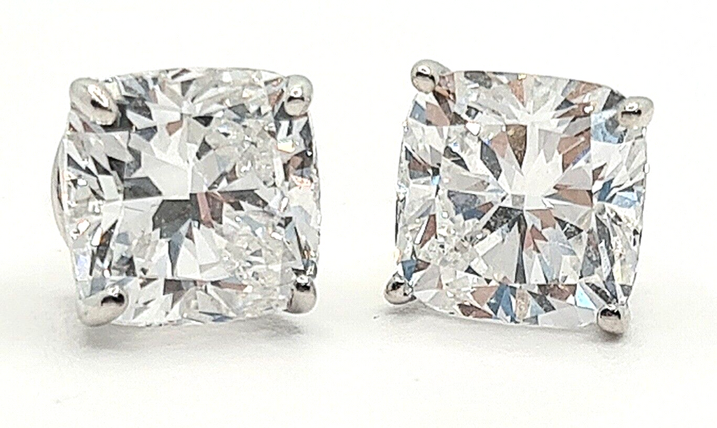 5.00 Carat Cushion E VS1 Lab Grown Diamond Studs IGI Certified 14k White Gold