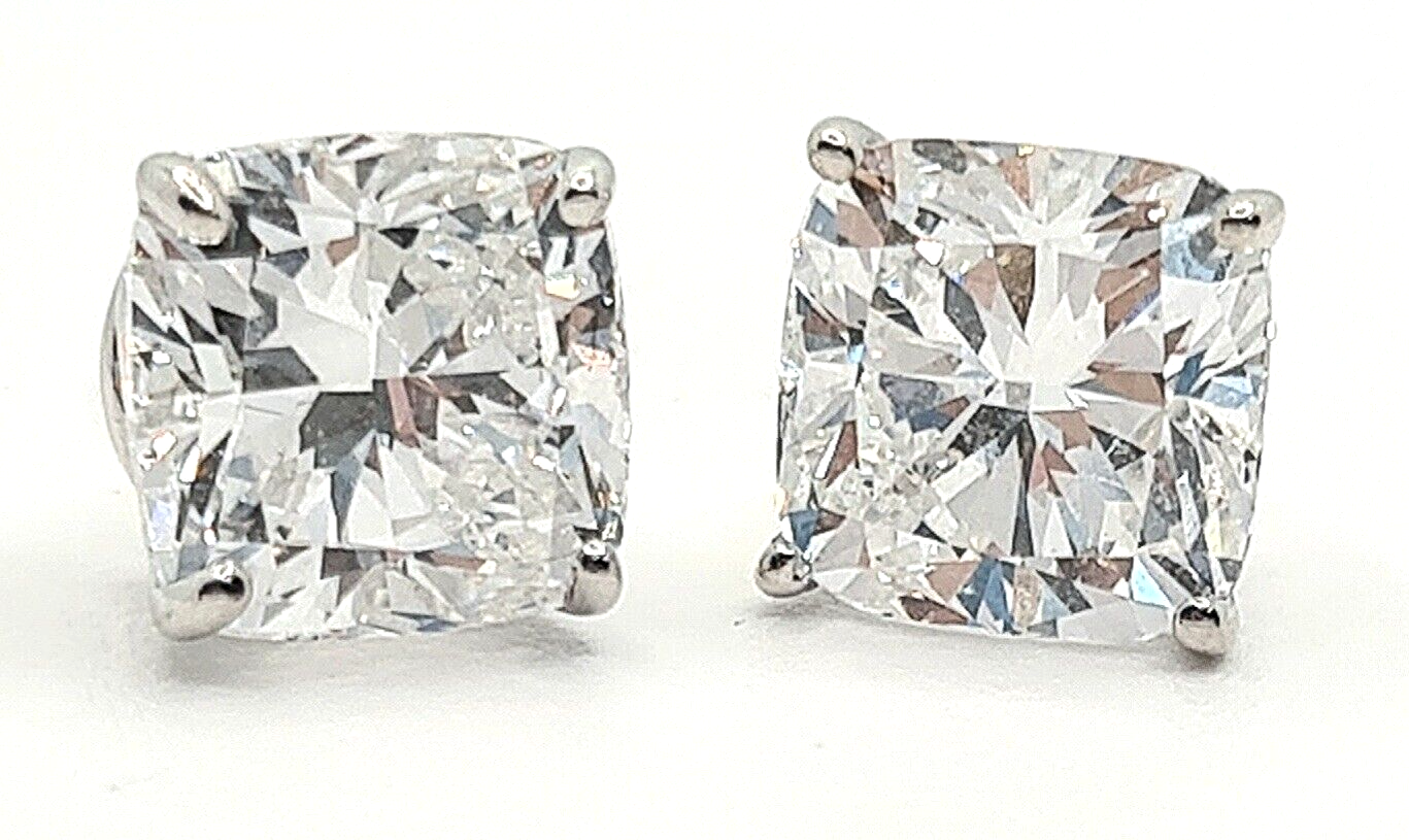 5.00 Carat Cushion E VS1 Lab Grown Diamond Studs IGI Certified 14k White Gold
