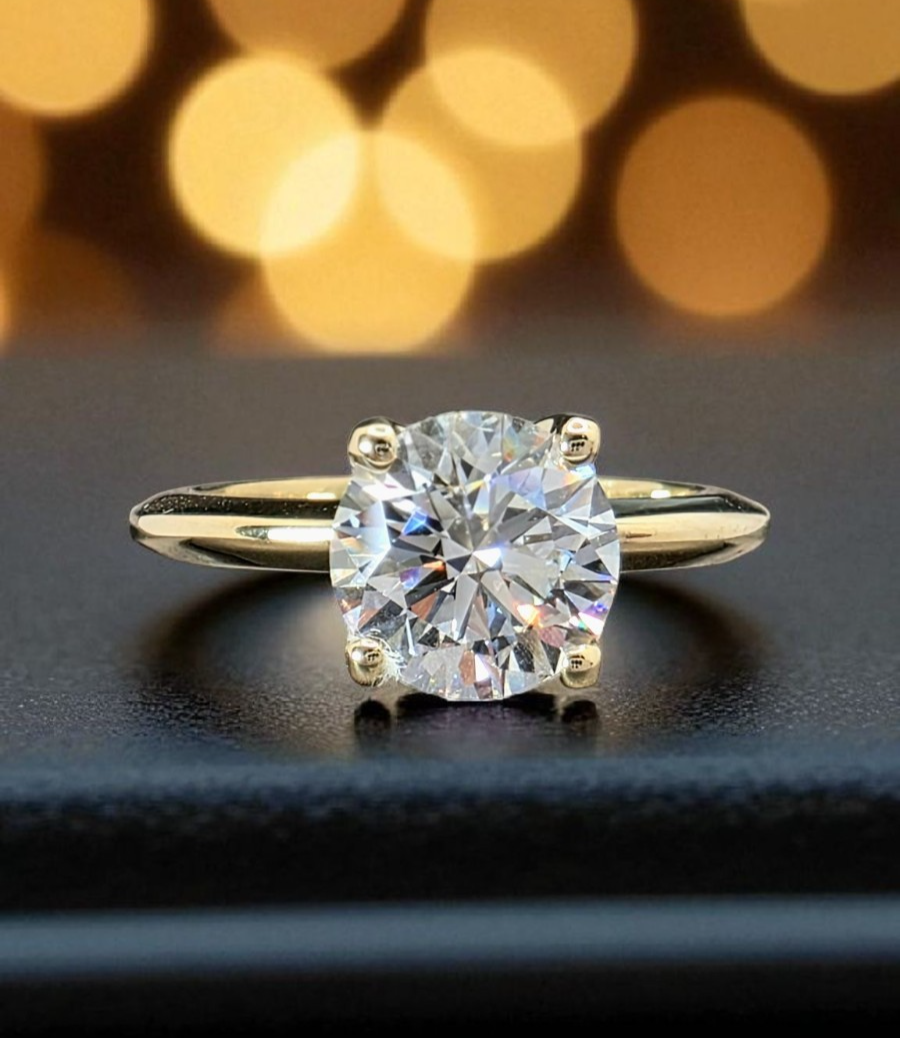 2.00 Ct D VS1 Round Solitaire Lab Grown Diamond Ring 14k Yellow IGI Certified