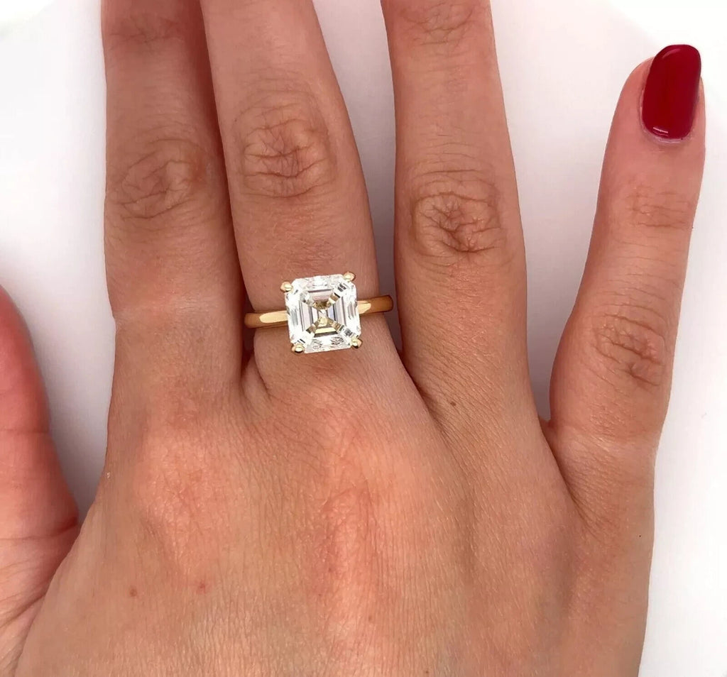 5.00 Ct Asscher Cut Diamond IGI F VS1 Lab Grown Wedding Ring 14k Yellow Gold