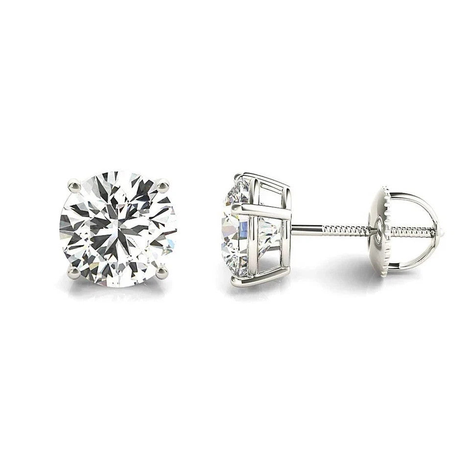 IGI Certified 2.00 Ct F/VS1 Lab Grown Diamond Stud Earrings 14K WHITE Gold Screw