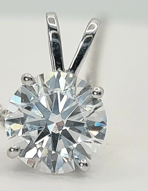 3 Ct E VS1 Round Lab Grown Diamond Pendant 14k White Gold IGI Certified No Chain