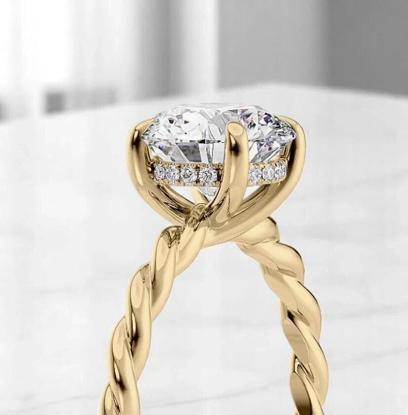 2.00 Ct D VS1 Round Rope Lab Grown Diamond Ring 14k Yellow IGI Certified