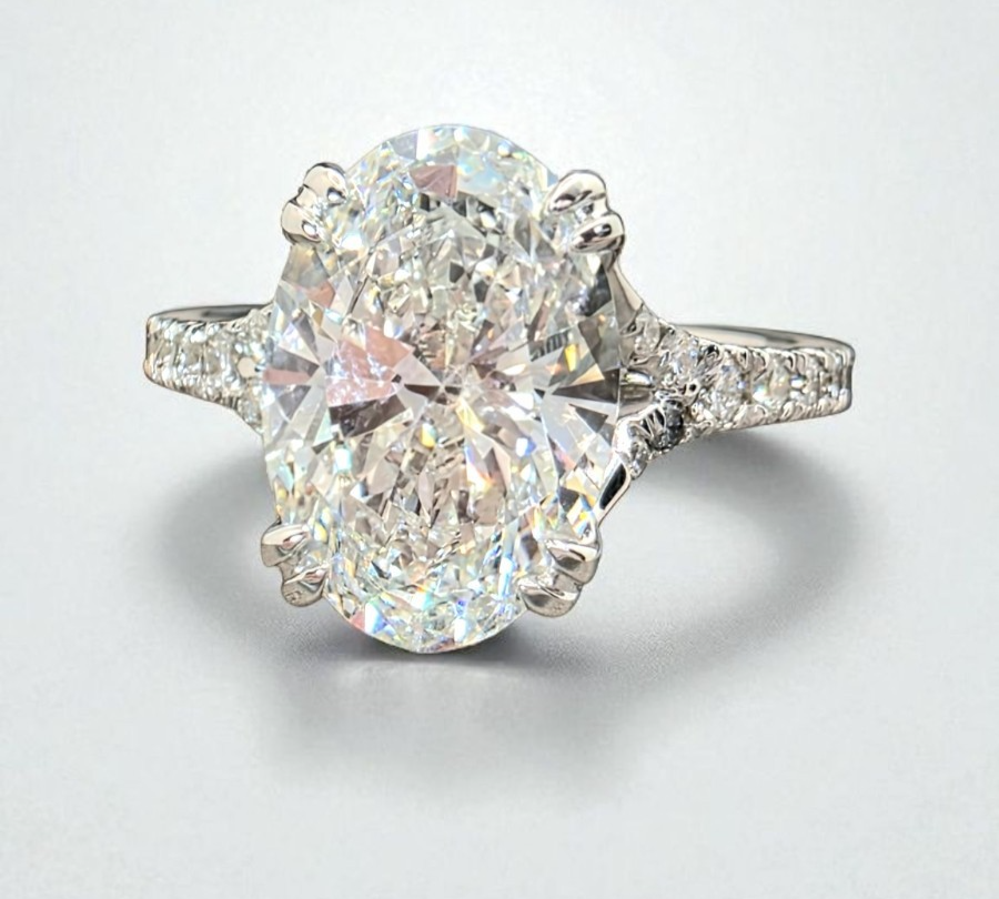 3.43 Ct E VS1 Oval Lab Grown Diamond Engagement Ring 14k White IGI Certified