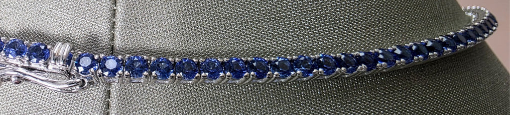 14.00 Ct 14k White Gold Lab Grown Eternity Sapphire Tennis Necklace, 17” NEW!