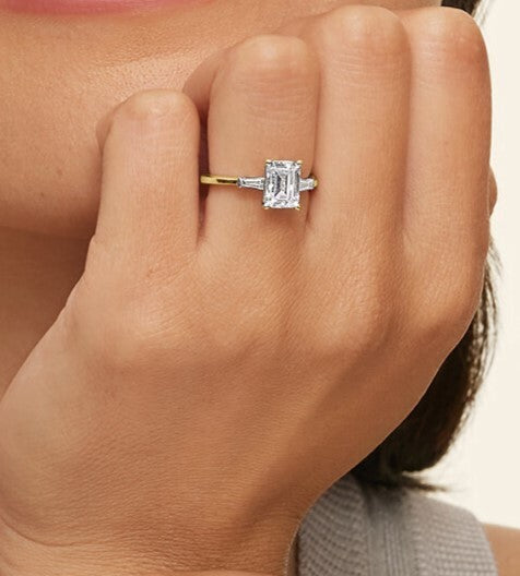 2.30 Ct Emerald Cut 14k Yellow Gold Lab Grown Diamond Ring IGI Certified