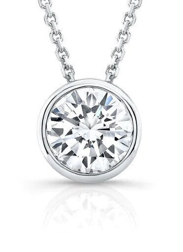 1 Ct Round Lab Grown Diamond Bezel Pendant 14k White Gold IGI Certified