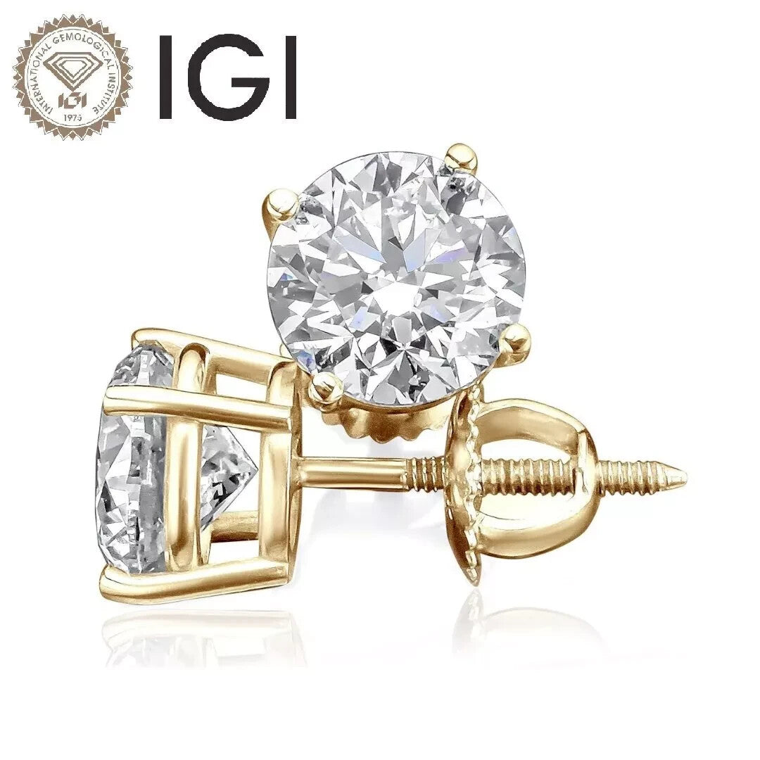 2 Carat Lab Grown Diamond Studs Earrings In 14k Yellow Gold D VS1 IGI Certified