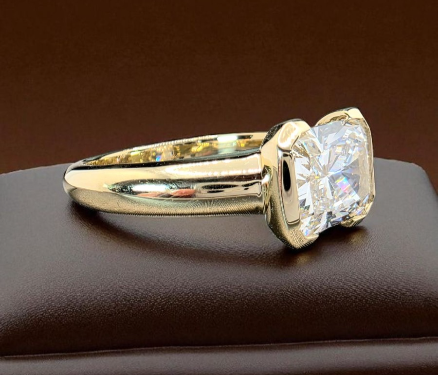 3.00 Ct IGI D VS1 Certified Radiant Cut Lab Grown Diamond Ring East West 14k