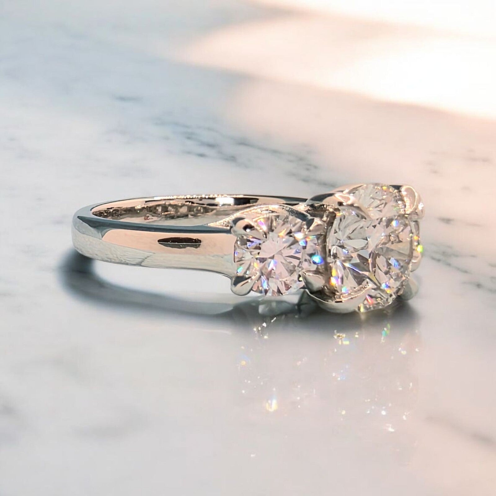 3.00 Ct E VS1 Round Diamond Three 3 Stone Ring IGI Certified Lab Grown Platinum