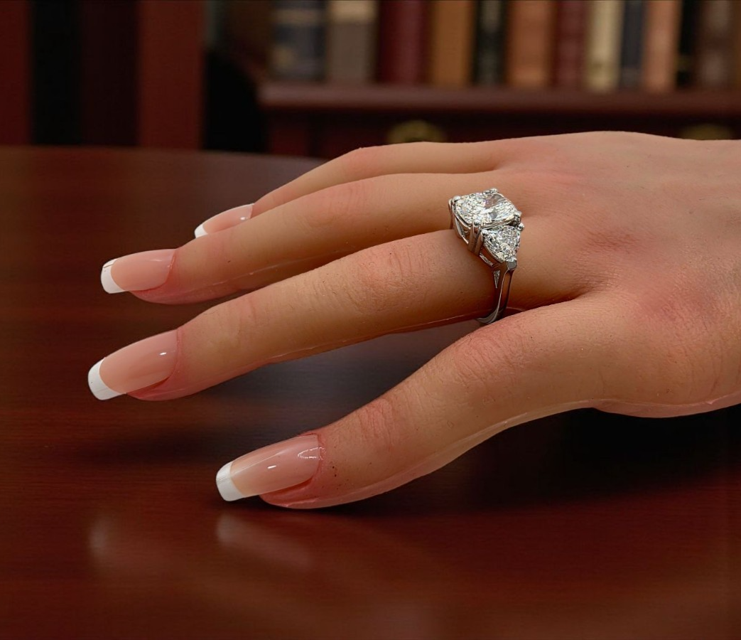 5.06 CT F VVS2 Lab Grown Cushion Diamond 3 Stone Ring IGI Certified