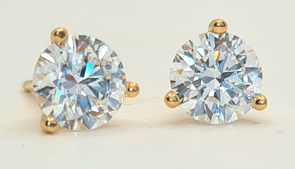 2.00 Ct E VS1 Round 3 Prong Lab Grown Diamond Stud Earrings IGI Certified 14k