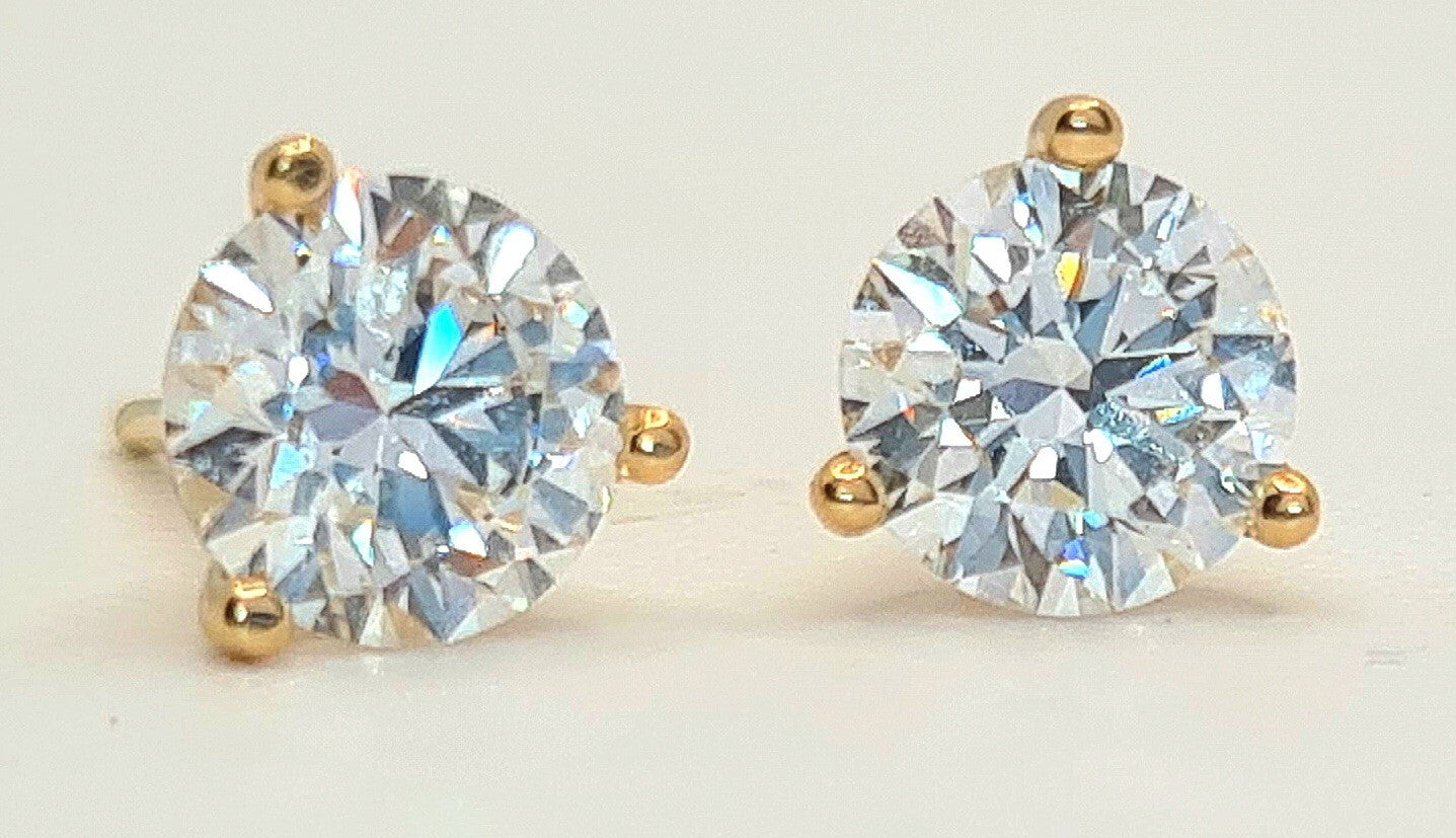2.00 Ct E VS1 Round 3 Prong Lab Grown Diamond Stud Earrings IGI Certified 14k