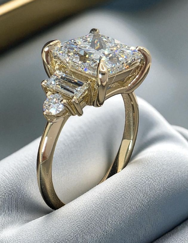 3.30 Ct Princess D VS1 14k Yellow Gold Lab Grown Diamond Ring IGI Certified