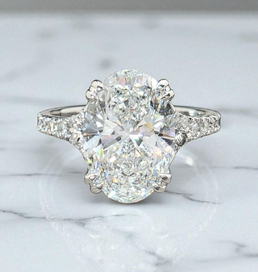 3.43 Ct E VS1 Oval Lab Grown Diamond Engagement Ring 14k White IGI Certified