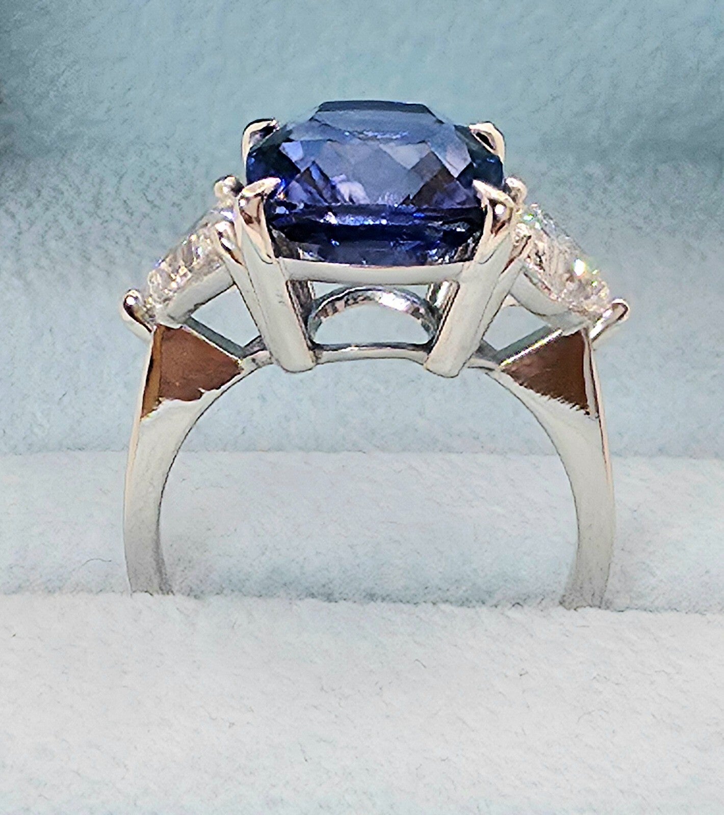 9.43 Ct Cushion Lab Grown Sapphire and Diamond Ring 14k GIA Authenticated