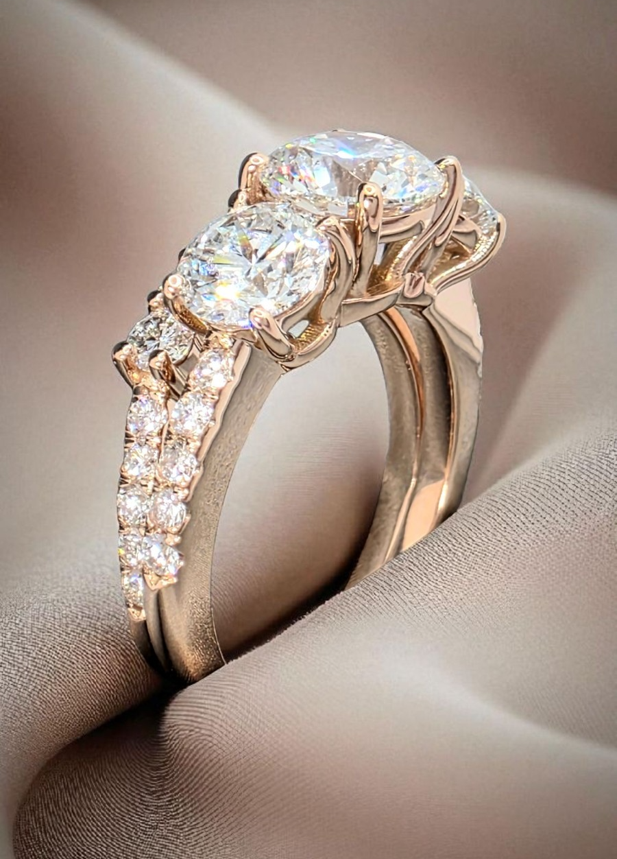 5.00 Ct D VS1 Lab Grown Diamond Ring With Matching Band IGI Certified 14k Rose