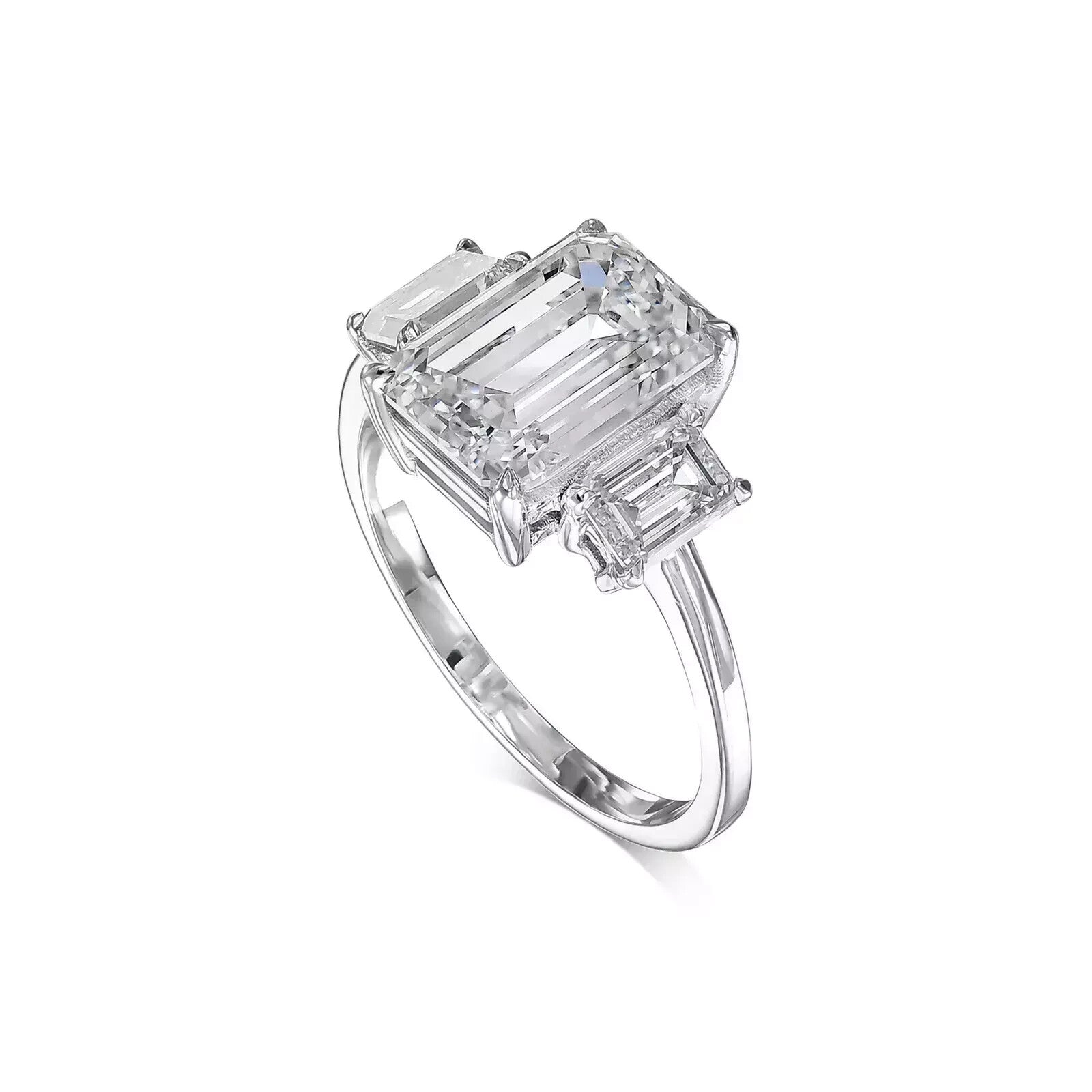 4.20 Ct Emerald Cut 14k White Gold Lab Grown Diamond Ring IGI Certified