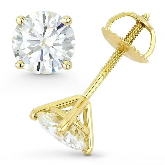 5.00 Ct D VS2 Lab Grown Diamond 4 Prong 14k Gold IGI Certified Screw Back