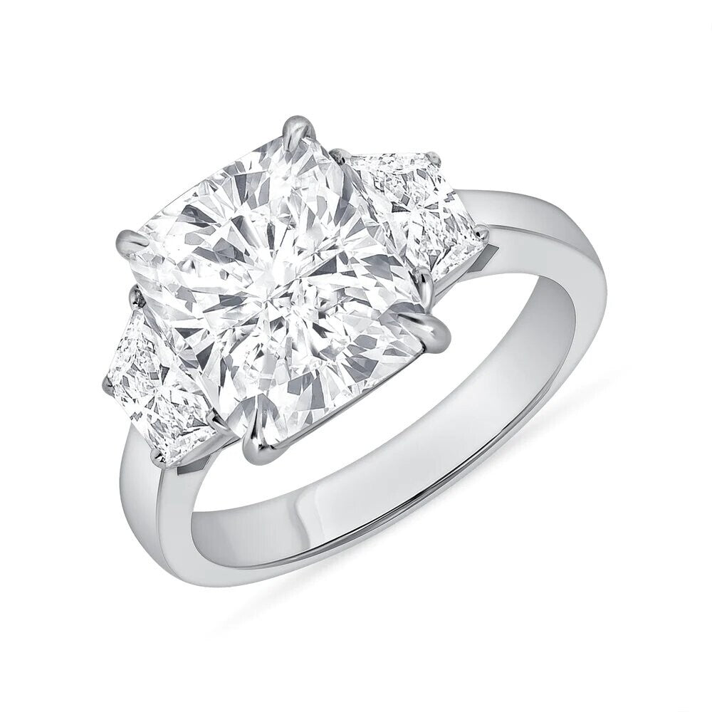 3.60 Carat Cushion E VS1 Diamond 3 Stone Ring IGI Certified Lab Grown Platinum