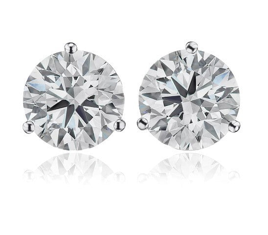 2.02 Ct F VS2 Round Lab Grown 3 Prong Martini Studs 14K White Gold IGI Certified