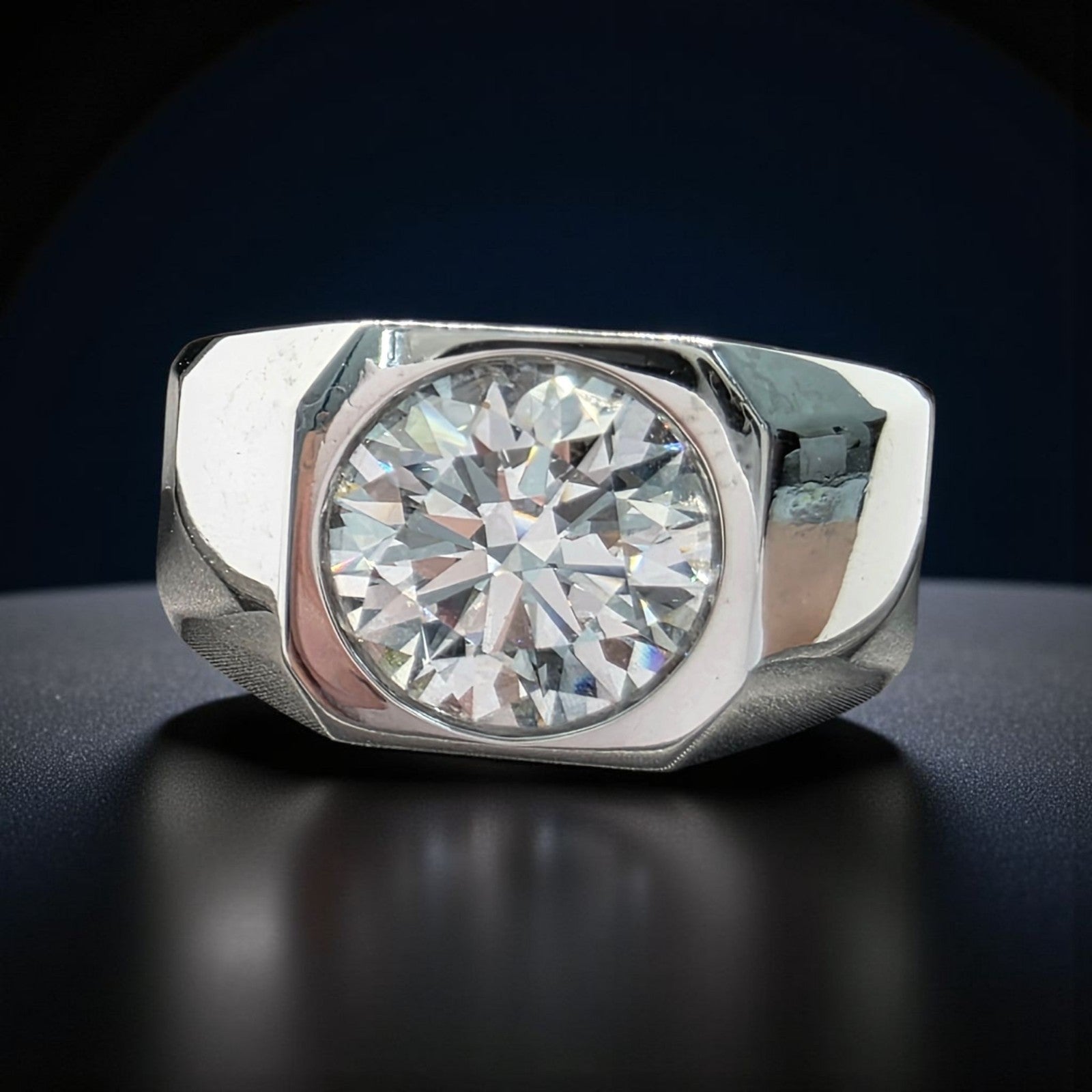 4.00 Ct D VS1 Lab Grown Round Diamond Men's Ring 14k White IGI Certified