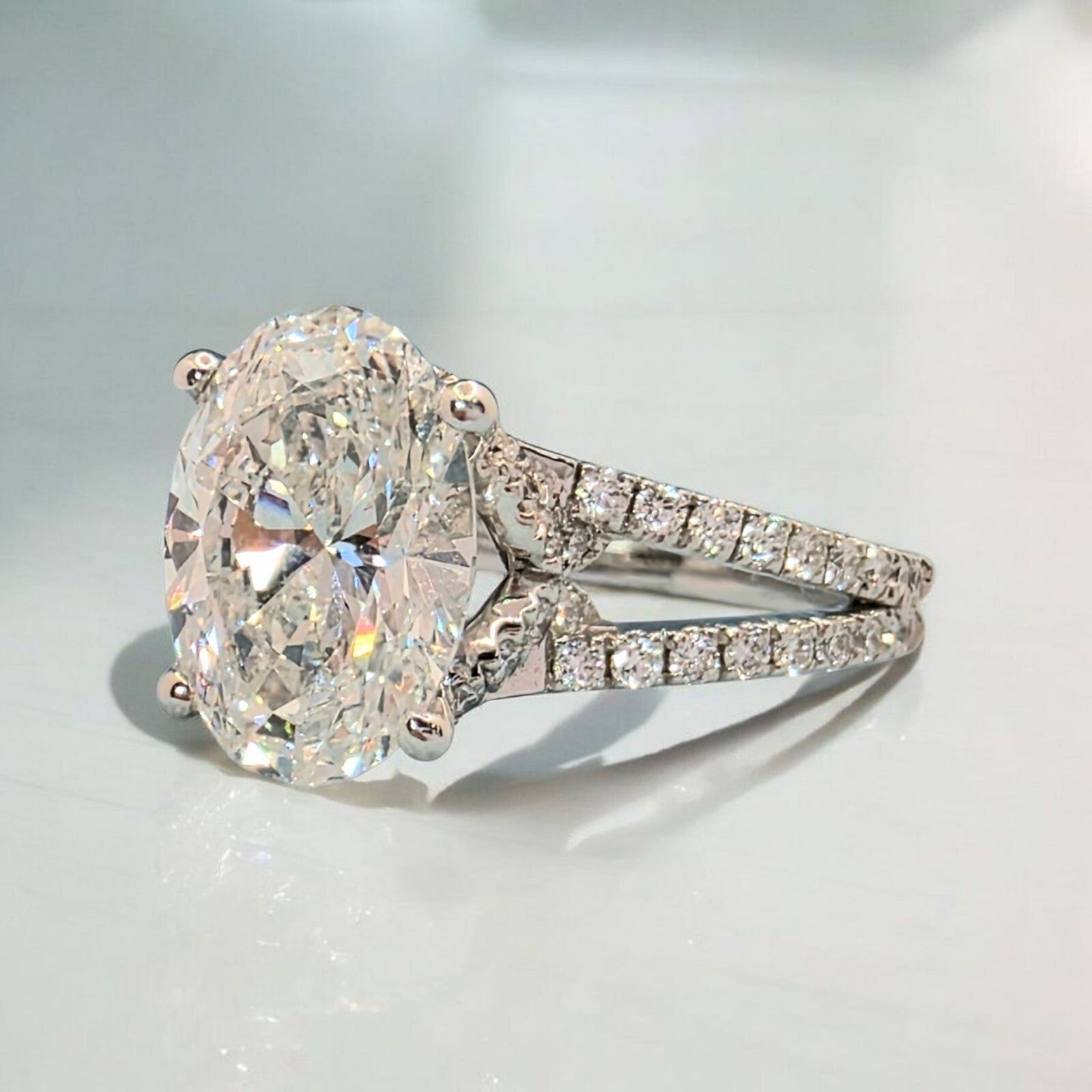 3.62 Carat E VS1 Oval Diamond Engagement Ring IGI Certified Lab Grown 14k White