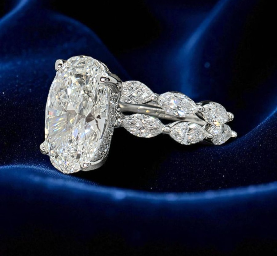 5.50 Ct E VS1 Lab Grown Diamond Engagement Ring IGI Certified 14k White W/ Band