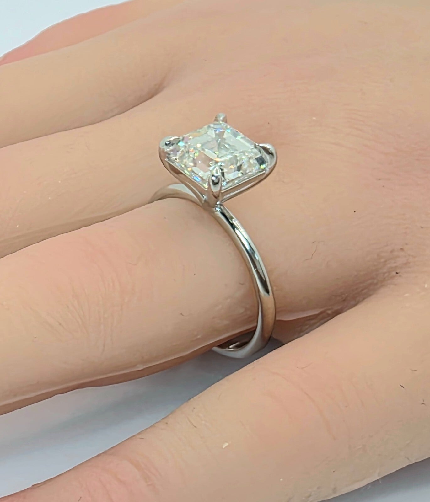 3.00 Ct D VS1 Asscher Cut Diamond Ring Lab Grown IGI Certified Set in Platinum