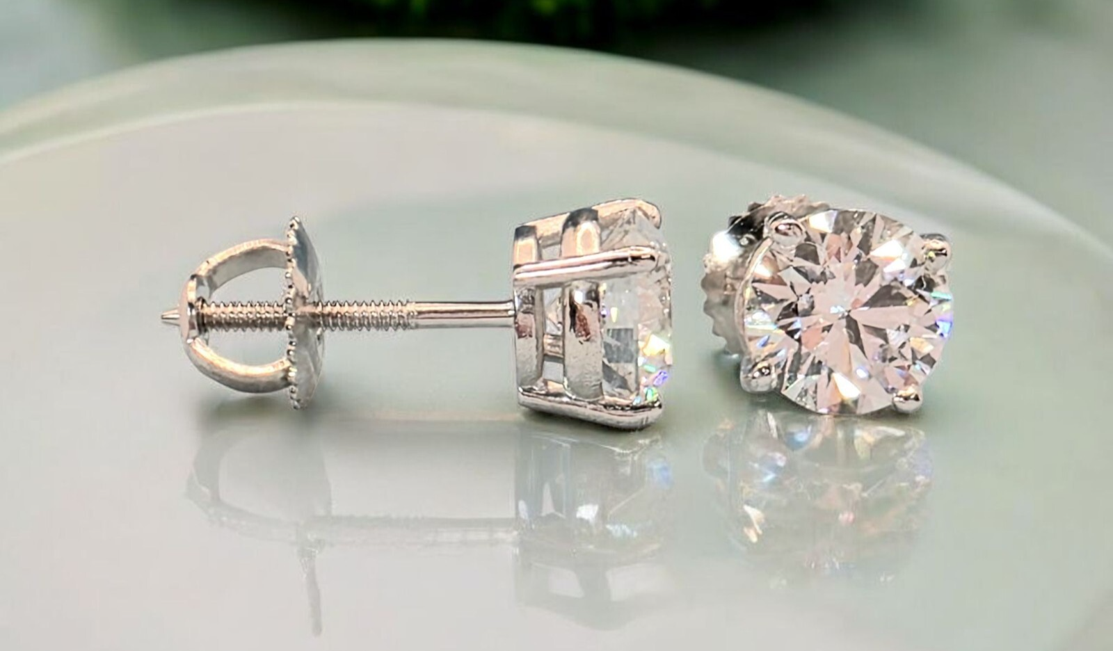 4.00 Ct E VS1 Round Lab Grown Platinum Diamond Stud Earrings IGI