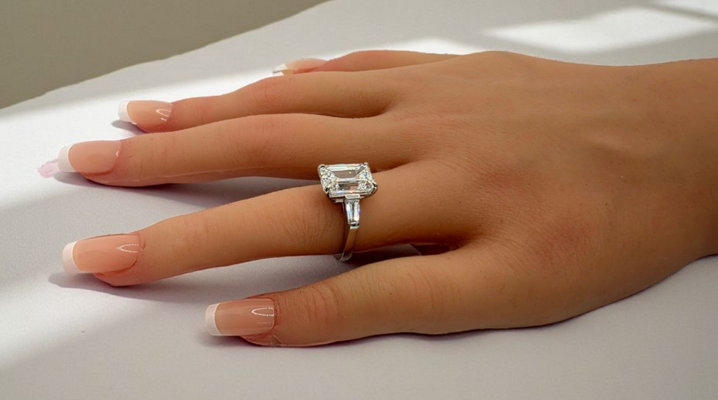 4.50 Ct D VS1 Emerald Cut Lab Grown Diamond Ring IGI Certified 14k White Gold