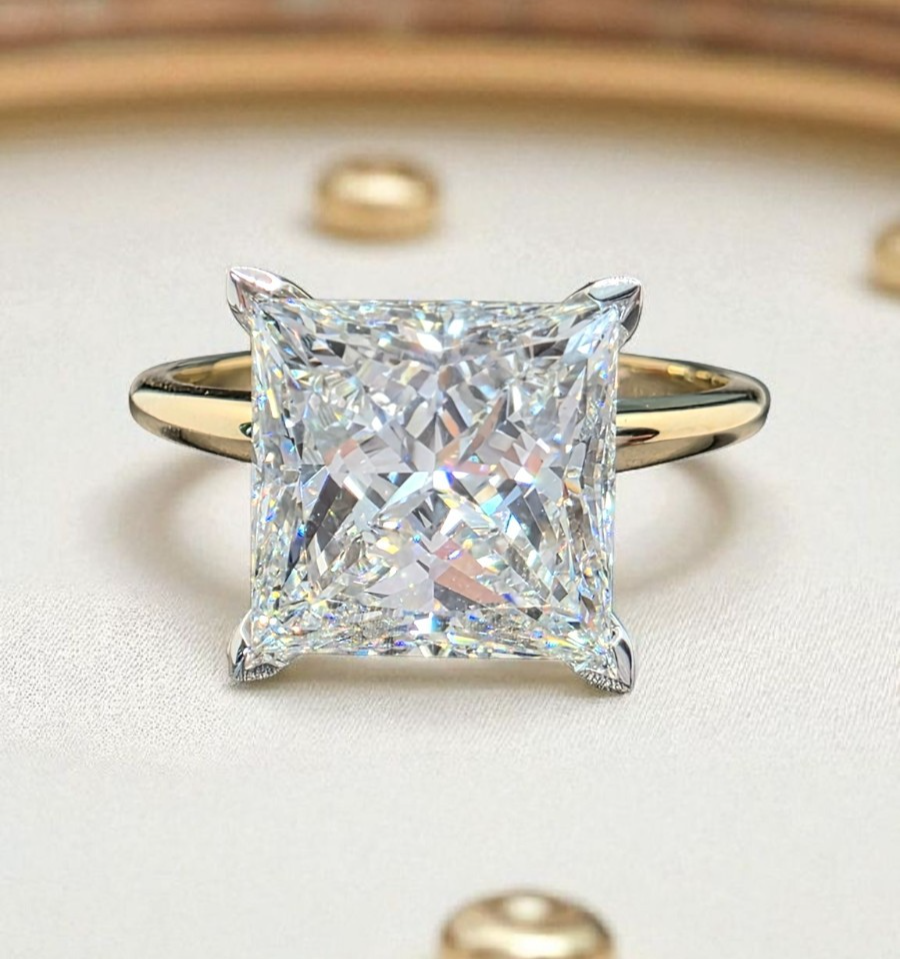 4.00 Ct E VVS2 Princess Cut Lab Grown Diamond Ring 14k Gold IGI Certified